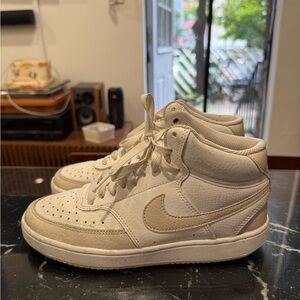 White and Beige High-Top Nike Sneakers